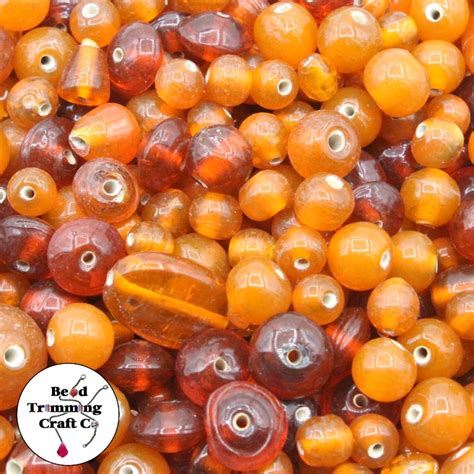 Glass Bead Mix - 5 - 15mm - 100 grams - Orange - Bead, Trimming & Craft Co