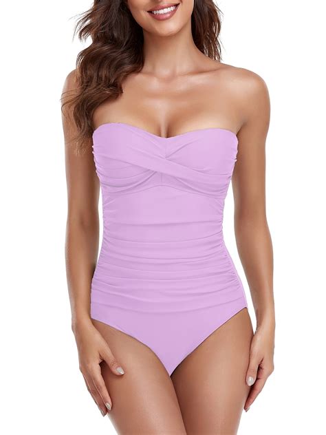 RELLECIGA Women's Plus Size Tummy Control Swimwear Strapless One Piece ...