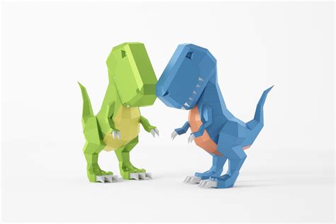 Cartoon style T-Rex Papercraft PDF Template, Low Poly DIY sculpture ...