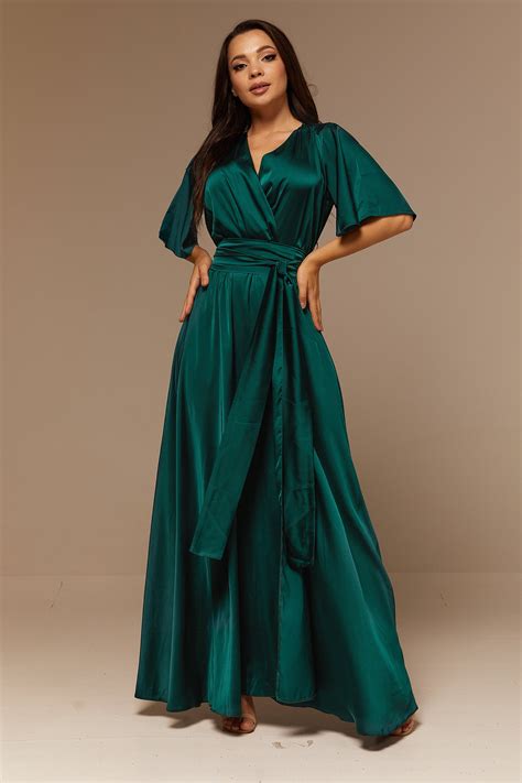 Emerald Green Silk Full Wrap Maxi Dress Summer Bridesmaid - Etsy