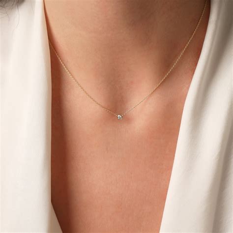 Diamond Solitaire Necklace / 14K Solid Gold Solitaire Diamond Necklace ...