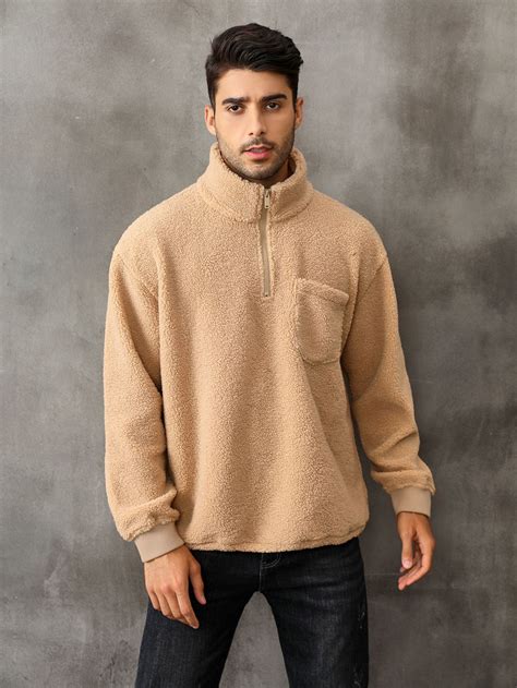 Men Half Zip Teddy Sweatshirt | Hoodies men, Sweatshirts, Men sweater