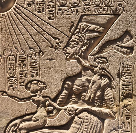 Nefertiti, and three daughters beneath the Aten; from Amarna; 18th ...