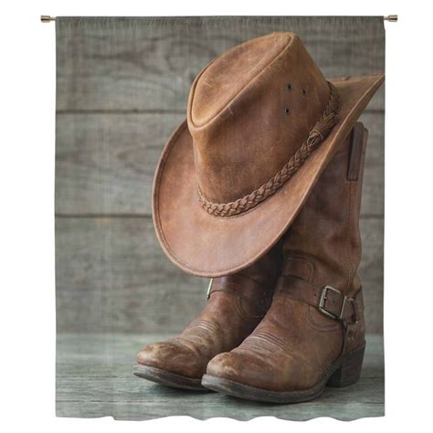 Cowboy Western Sheer Curtains 63 Inches Long, Cowboy Hats Boots Grey ...