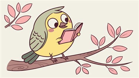 Cartoon bird reading book on branch 53549537 Vector Art at Vecteezy