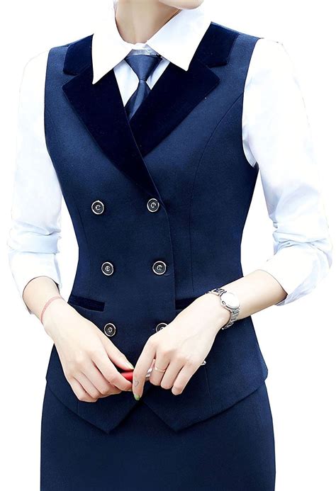 Women Breasted Lapels Slim Fit Uniform Suit Waistcoat Dressy Vest ...