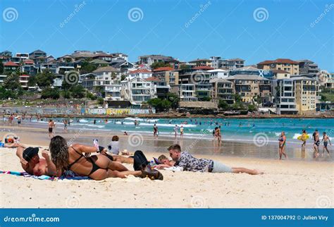 Woman Wearing Thong or G-string Bikini and Bondi Beach Panorama in ...