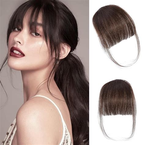 Amazon.com : Clip In Bangs-Fake Bangs Hair Clip Dark Brown Clip On ...