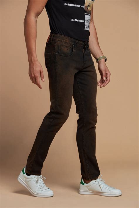 Buy Dark Chocolate Brown Denim Jeans for Men - Metal Hawk