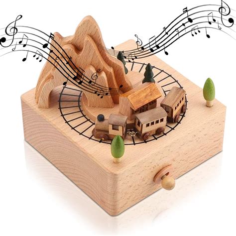 Wooden Music Box with Moving Train