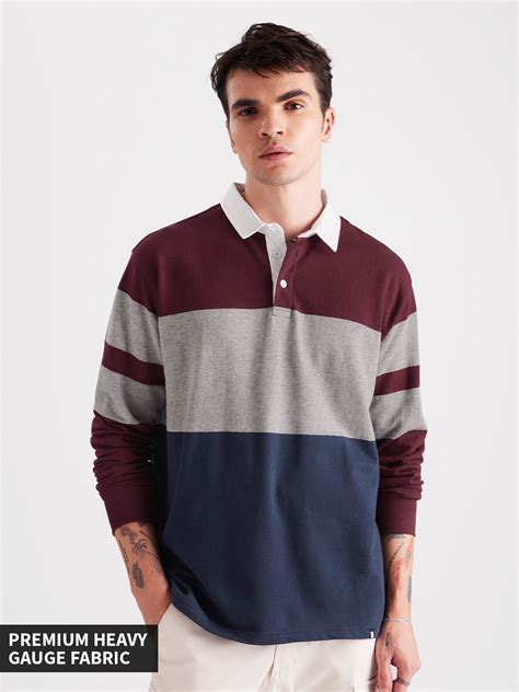 Buy Solids: Burgundy, Grey, Blue Men Rugby Polos Online