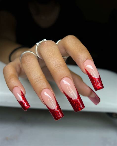 33+ Super Elegant Red French Tip Coffin Nails - Nail Designs Daily