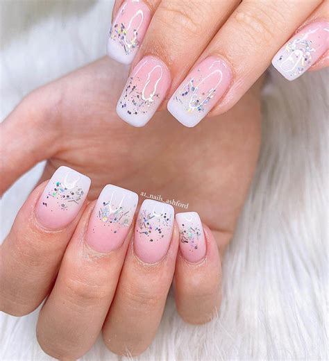 White And Pink Glitter Nails