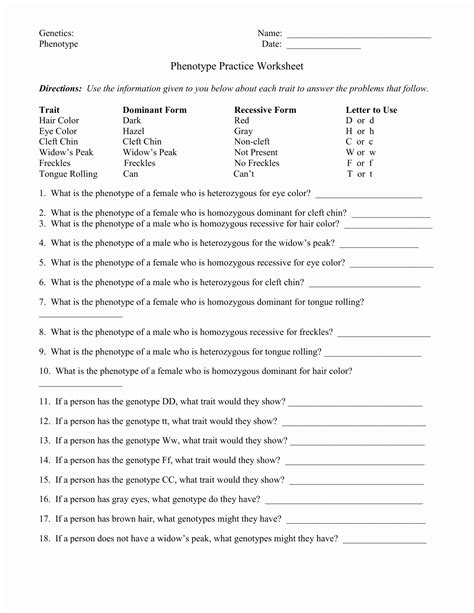 50 Genotypes and Phenotypes Worksheet – Chessmuseum Template Library