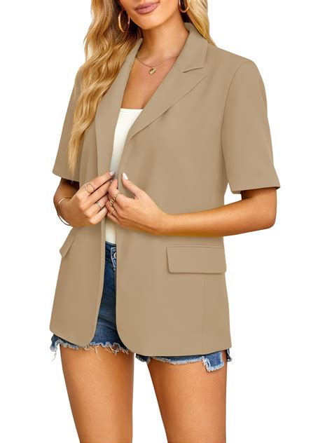 Womens Casual Blazers Open Front Short Sleeve Work Office Blazer Summer ...