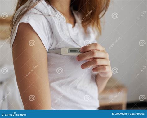 Woman with Armpit Thermometer Checking Temperature Cropped View Stock Image - Image of female ...
