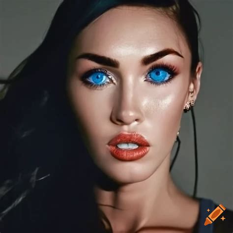 Portrait of megan fox and miley cyrus with blue eyes on Craiyon