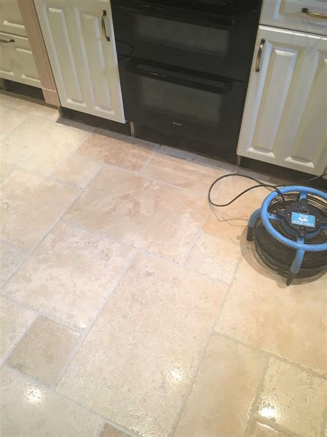 Deep Cleaning Tumbled Travertine Kitchen Tiles in Godstone, East Surrey ...
