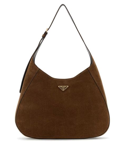 Prada Large Suede Shoulder Bag in Brown | Lyst