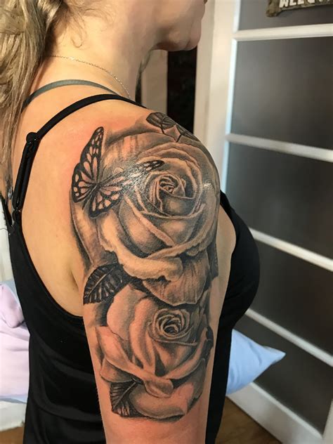 Pin by kourtney Lane on Tattoos | Butterfly tattoo on shoulder, Rose ...