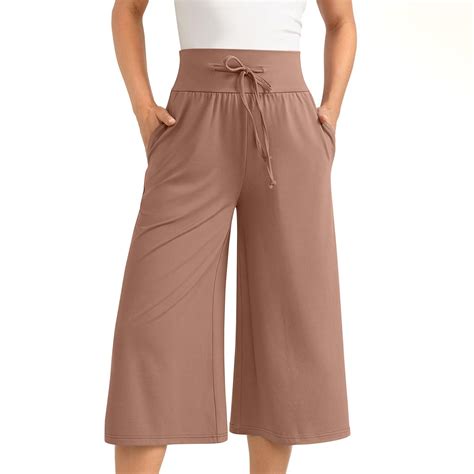 Brown Women Casual Trousers Pants for Women Loose Fit Capri Ruched ...
