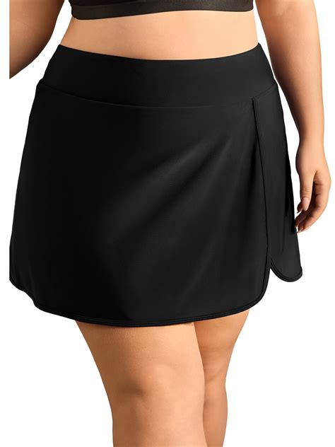 Anwell Plus Size Swim Skirt with Shorts High Waisted Swimming Skort ...