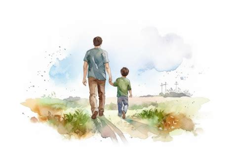 Premium Photo | Happy father' day flat design father and son walk and ...