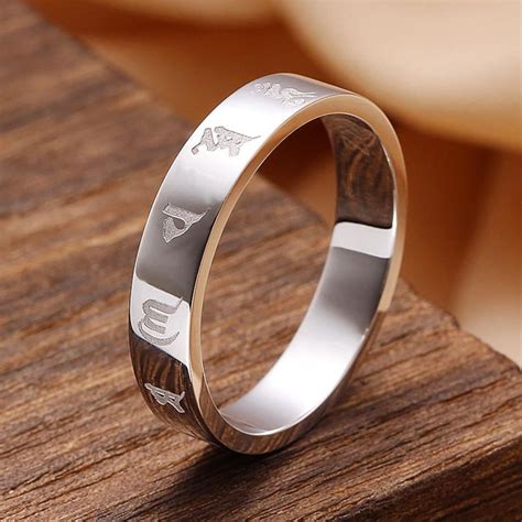 Six Syllables Mantra Ring, Om Mani Padme Hum Tibetan Buddhist Ring in 18K Gold and Platinum ...