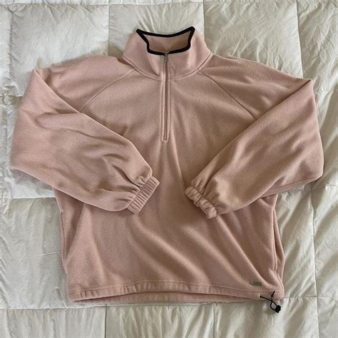 pink hollister fleece quarter zip sweater dm for... - Depop