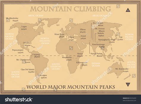 World Map Major Mountain Peaks: vector de stock (libre de regalías ...