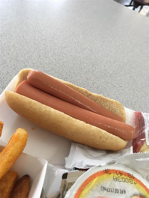 Our school is serving foot long hot dogs cut in half in an odd way ...