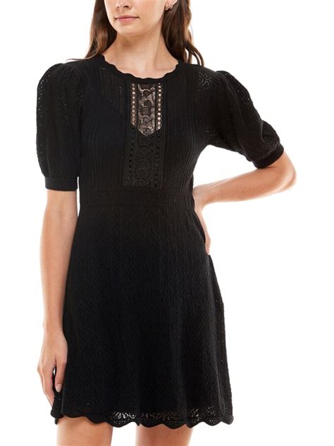 CRYSTAL DOLLS Womens Black Ribbed Scalloped Lined Pouf Sleeve Jewel ...