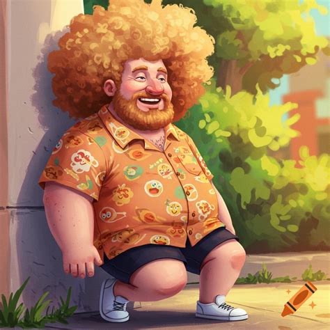 Chubby blonde man with curly fro and beard on Craiyon