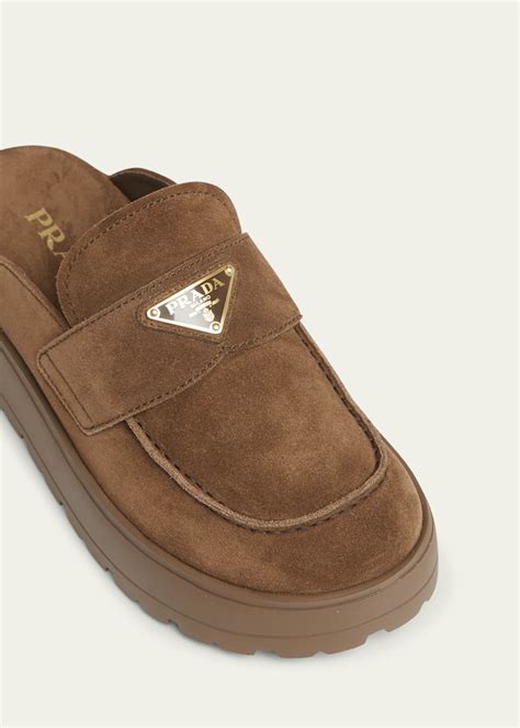 Prada Fussbett Suede Loafer Mules - Bergdorf Goodman