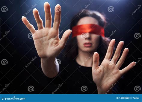 Portrait of Woman with Red Bandage on Eyes Stock Photo - Image of ...