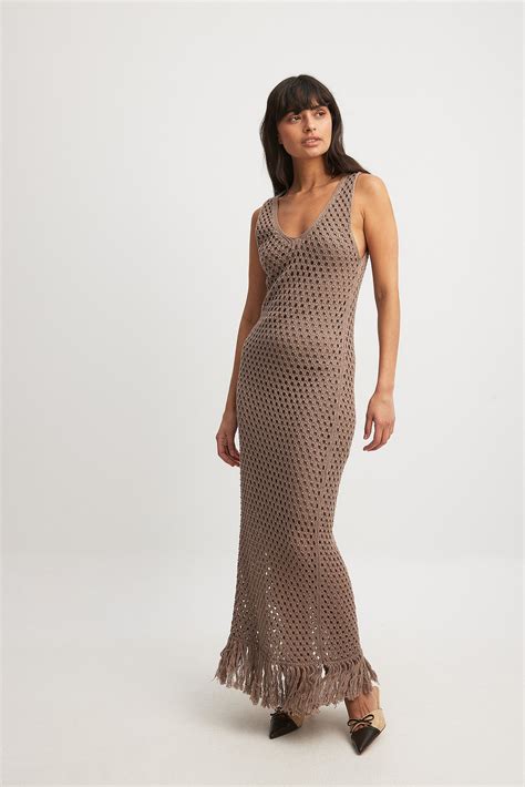 Crochet Knitted Maxi Dress Brown | NA-KD