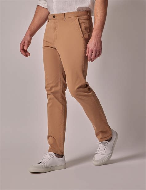 Men's Tan Garment Dyed Cotton Stretch Chinos | Hawes and Curtis