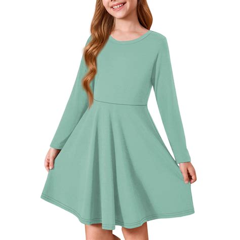 Abcomgle Girls Long Sleeve Dresses 10-12 Casual A-Line Fall Tshirt ...