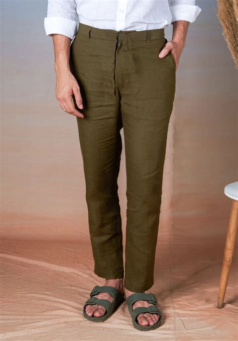 OLIVE GREEN - LINEN EAZY PANT - Houseofcultura