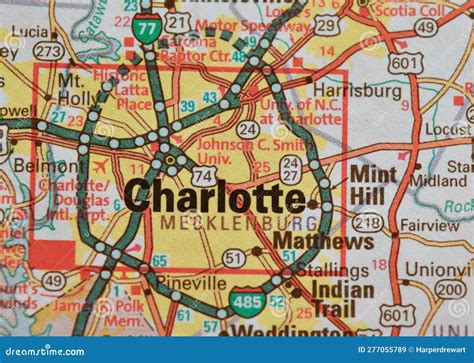 Map Image of Charlotte North Carolina Stock Image - Image of highways, weddington: 277055789