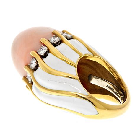David Webb Gold and Enamel Angel Skin Coral and Diamond Cocktail Ring For Sale at 1stDibs ...