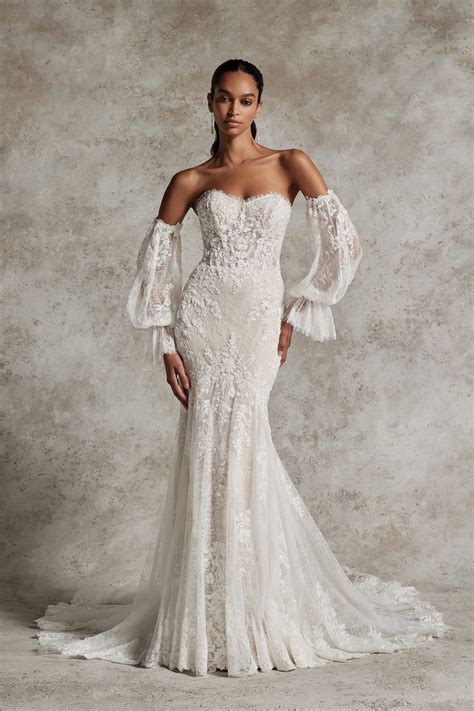 YAREN: Chantilly Lace Fit and Flare Wedding Gown with Sheer Bodice | Justin Alexander Signature