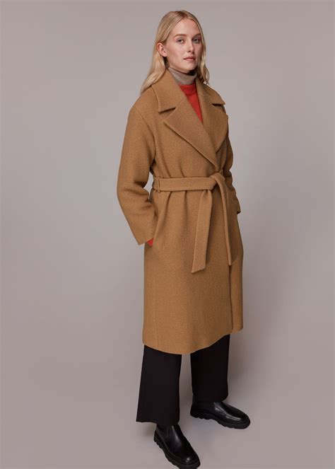 Camel Wool Belted Wrap Coat with Tie Waist | Whistles