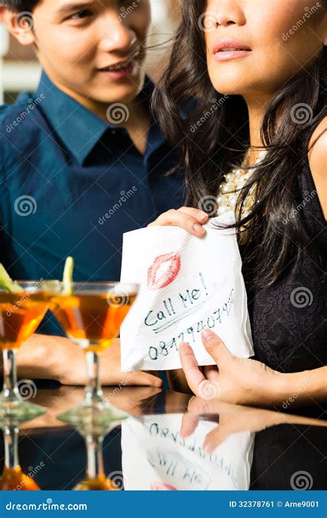 Asian Woman Seduces the Man in Restaurant Stock Image - Image of class ...