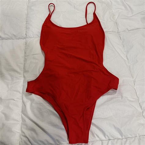 Red Cut Out One Piece Swimsuit Sunny Co... - Depop