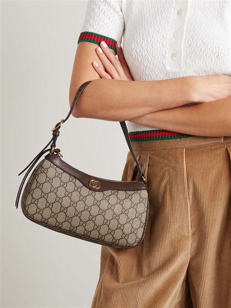 GUCCI Ophidia embellished textured leather-trimmed printed coated ...