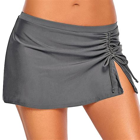 Gibobby Women's High Waisted Bikini Swim Skirt Bottoms Ruched Ribbed ...