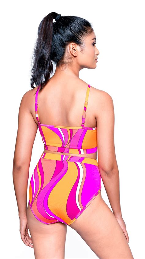 Logut Orange Pink Swimwear Padded Top and Full Coverage Swimwear Botto ...