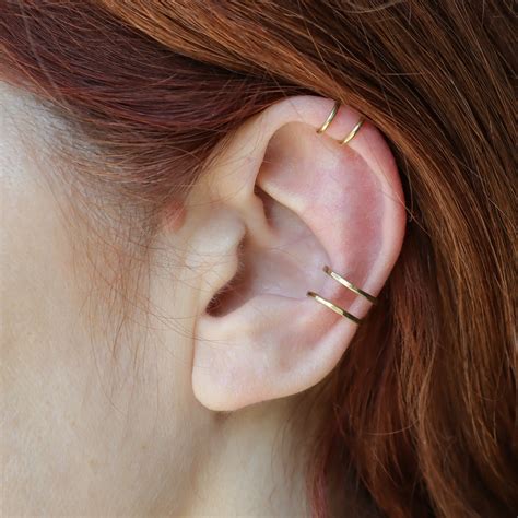 Hammered Gold Double Helix Ear Cuff Fake Helix Piercing. - Etsy