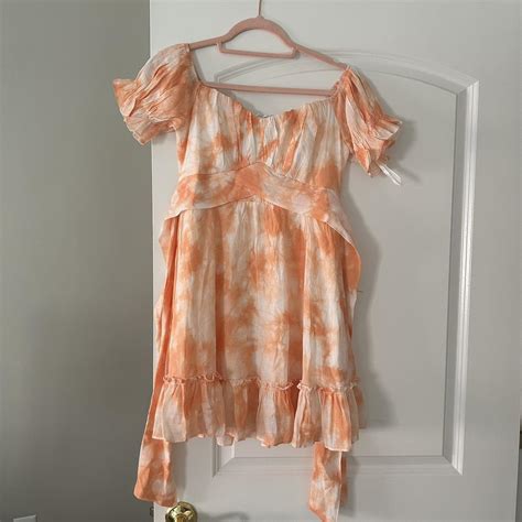 Women's Orange and White Dress | Depop